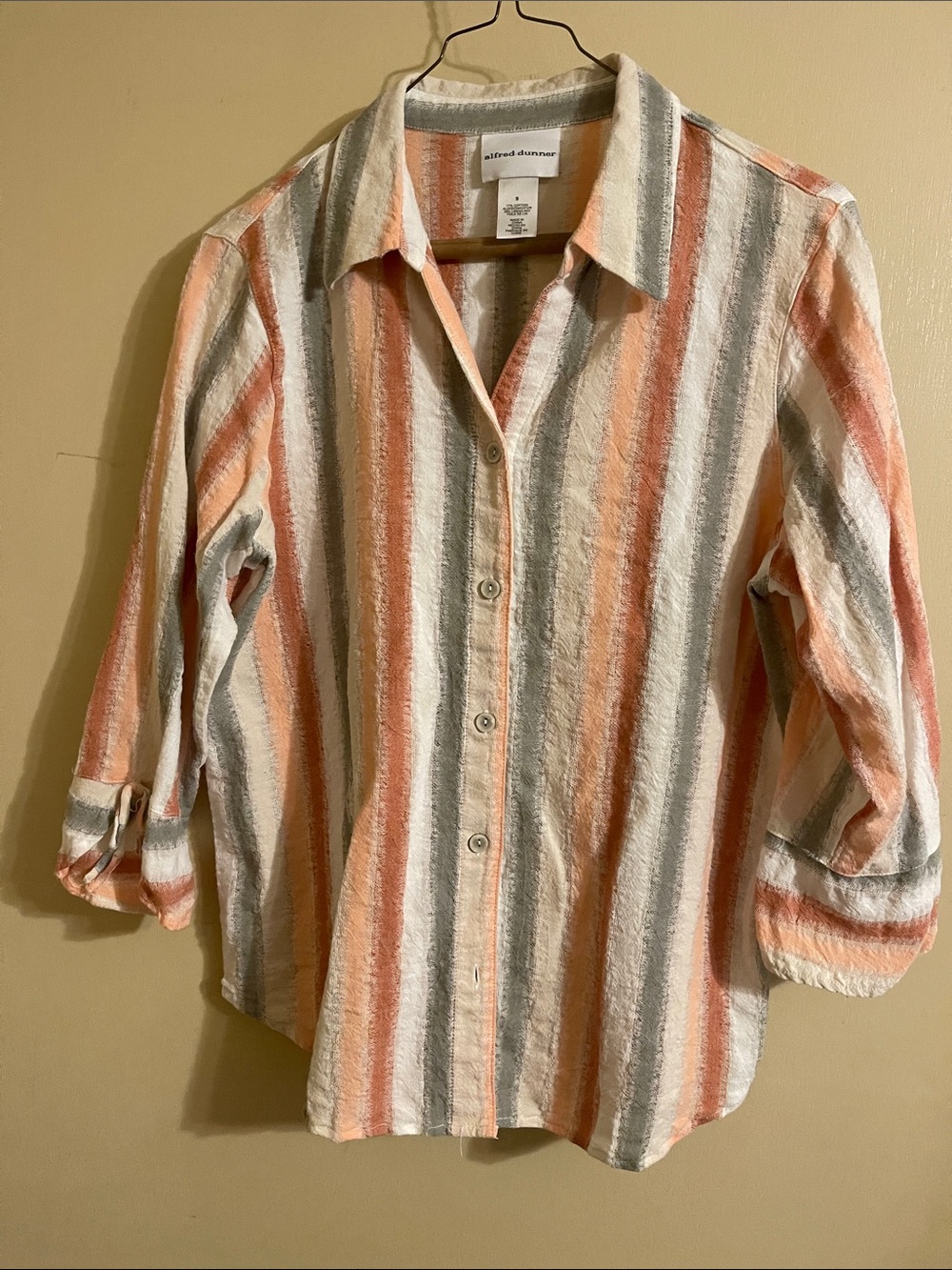 Alfred Dunner Peach, White & Gray Striped Button-Front Shirt